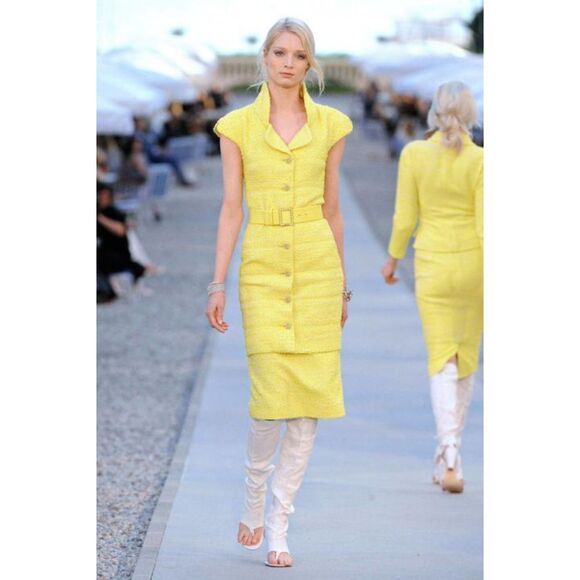 Chanel 12C 2012 Women's Yellow Fantasy Tweed Midi Dress Size 34 $7K P42612V31224